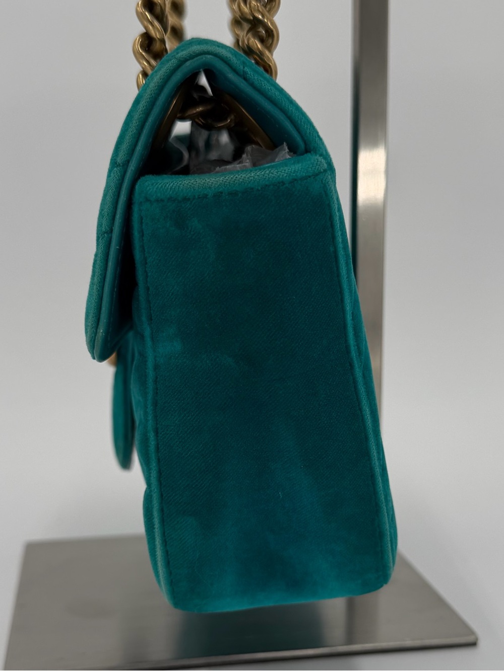 Gucci Teal Velvet GG Marmont Shoulder Bag with Gold Hardware Gorgeous!!! - Picture 3 of 14
